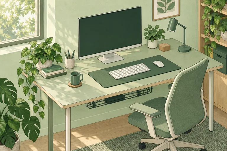 An axonometric illustration of an organized workstation.